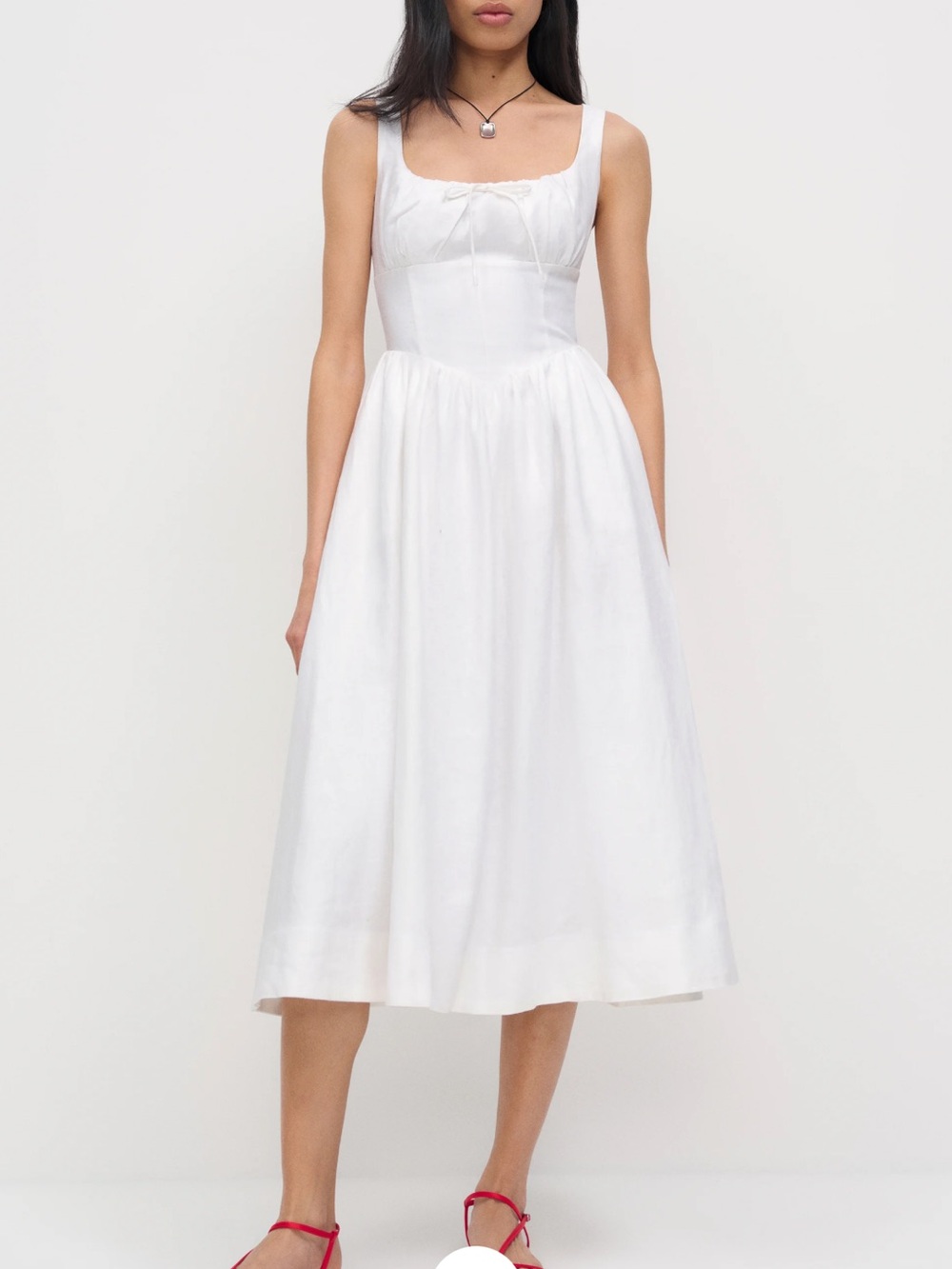 Reformation White Square-Neck Midi Dress